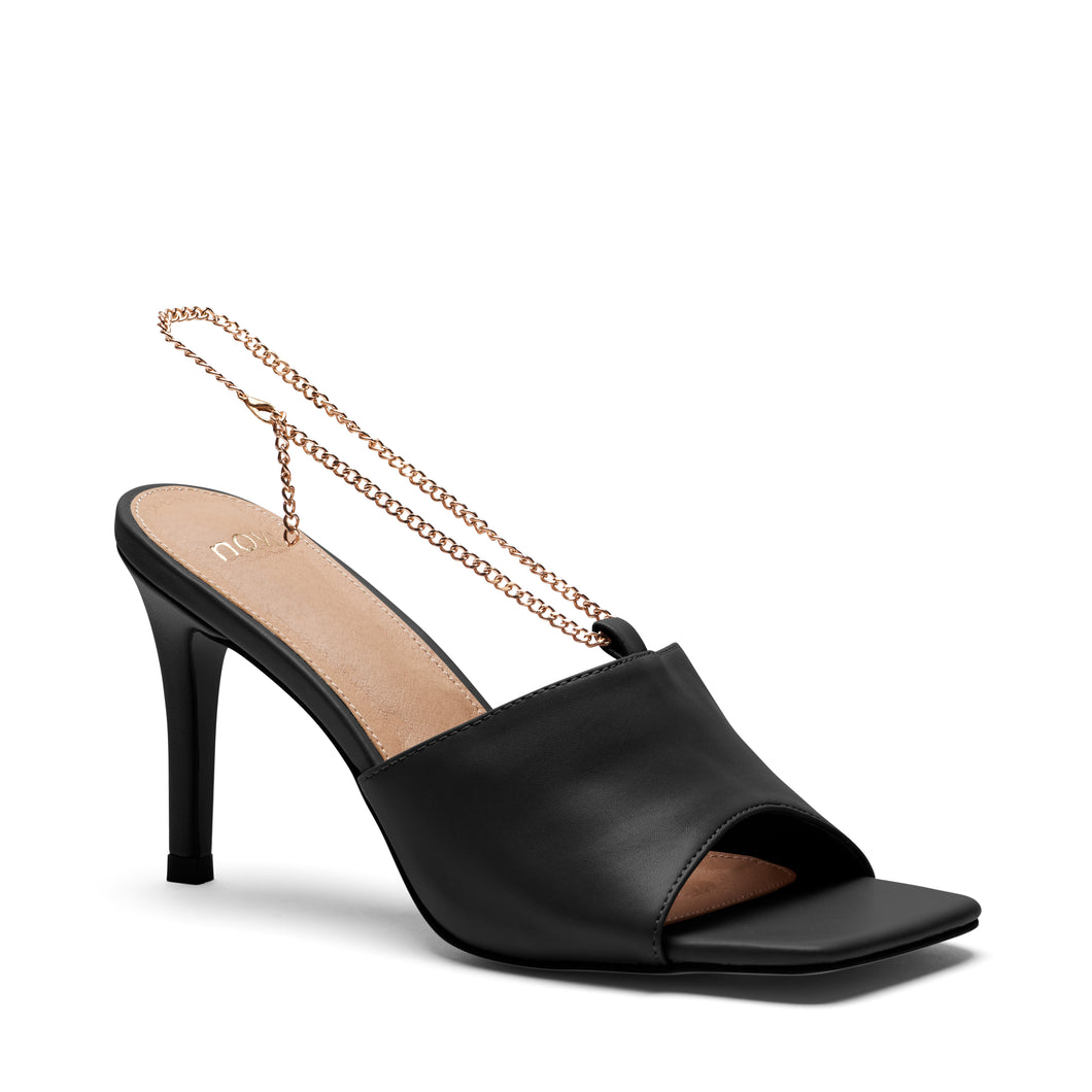 Zagar Black Chain Detail Heeled Mule